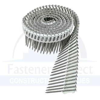 15deg Ring Shank Flat Head Plastic Collated Coil Nails Stainless Steel 2.5mm x 50mm (1,800/200) per each