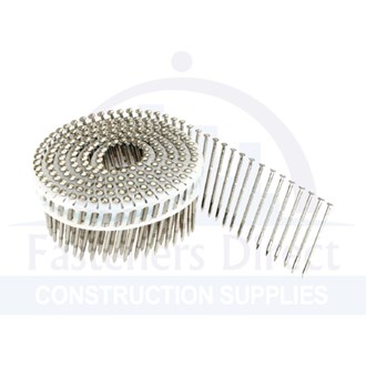 15deg Ring Shank Plastic Collated Dome Head Coil Nail Stainless Steel 2.5mm x 50mm (1,800/200) per each