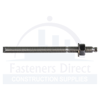 Chem Stud Anchor Kit Flat Cut 316 Stainless Steel W/1 Washer & Nut M12 x 160mm (10) per each